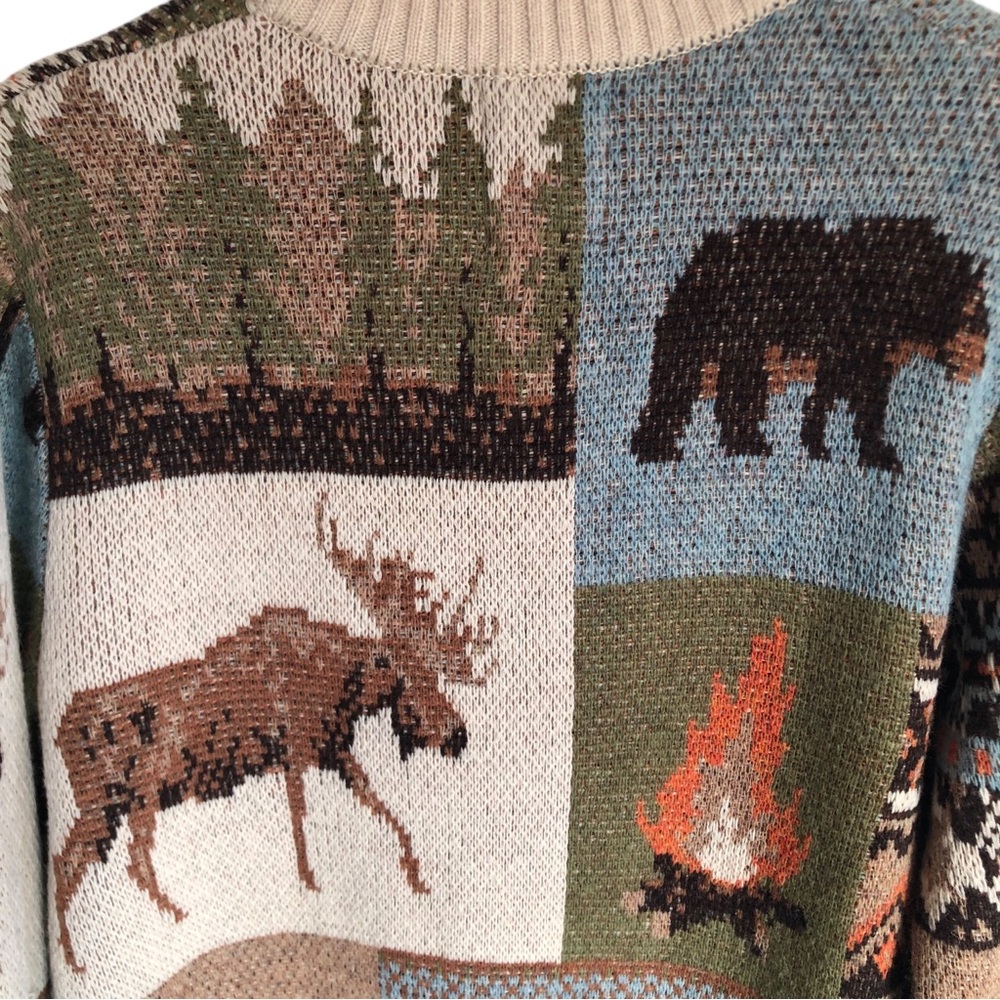 KIEL JAMES PATRICK NWT Cozy Cabin Into the Woods Sweater Unisex XS Fox Deer - Picture 9 of 12